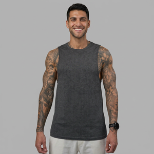 Vintage <b>Men's</b> Sleeveless Tank Tops Muscle Fit <b>Singlets</b> with Drop Armhole Lightweight Stretchy Fabric Plain Cotton - Product Image 1