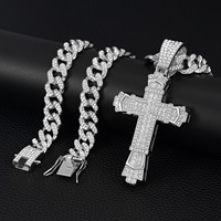Collar con Colgante de Cruz Iced Out para Hombre, Cadena Cubana de Aleación Color Oro, Joyería Hip Hop, Accesorios de Moda Masculinos