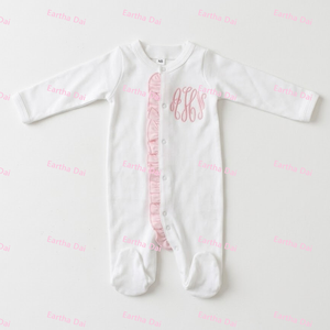 Combinaison pour bébé fille <span class=keywords><strong>brodée</strong></span> sur mesure, à volants, manches longues, en coton, pyjama à pieds intégrés, pour nouveau-né, une pièce - Product Image 2