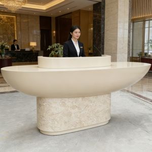 Q036 Boeat Shape Fiberglass Artistic Reception Counter Marble Like Front Desk for Retail Store Dental Coffee Shop Gym - Product Image 2