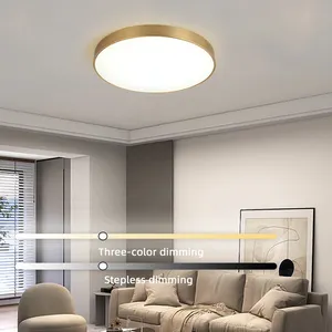 Luminária de teto LED acrílica dourada redonda para quarto e sala de estar, luminária de teto simples e moderna montada em luminária de teto