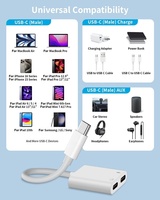Adaptor Premium 2 in 1 Tipe-C USB-C ke Dual USB-C Audio dan Pengisi Daya 10W untuk iPhone 15 16 17 Pro Max Samsung Galaxy S26 S25 S24