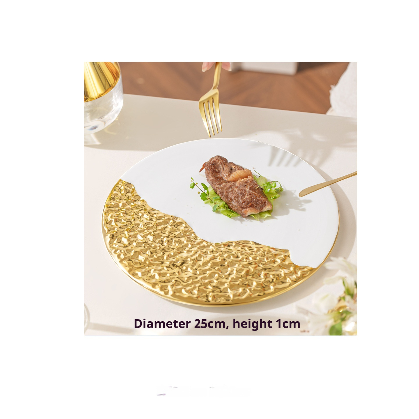 Assiette plate ronde à effet semi-pierre blanche de 10 pouces