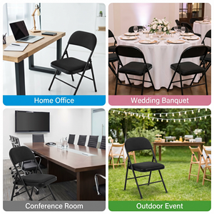 <span class=keywords><strong>Chaise</strong></span> pliante portable en tissu noir rembourré, structure en acier robuste, siège pliable pour salle à manger, maison, bureau, mariage, fête, extérieur - Product Image 6