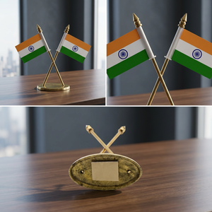 Bandera Doble Nacional de la India de Latón, Rectangular, de Alta Calidad, Decoración Moderna para Mesa o Escritorio, 5 Pulgadas, Hecha a Mano, para el Día de la Independencia - Product Image 3