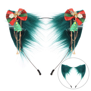 Customized in Stock Christmas Animal Ear Simulated fox <b>Fur</b> <b>Headband</b> Handmade <b>Headband</b> Green Realistic <b>Headband</b> - Product Image 4
