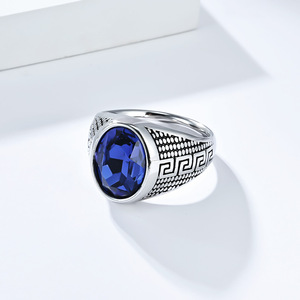 yunnique retro style Great Wall pattern <b>titanium</b> steel gemstone <b>ring</b> for men, high-end and colorfast jewelry. - Product Image 4