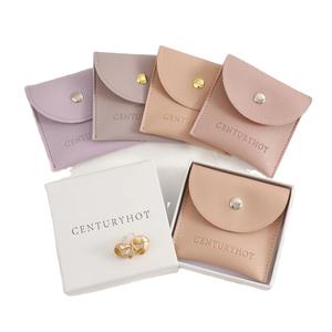 Jinsky 8*8cm sacs à bijoux personnalisés boucles d'oreilles collier anneaux pochette d'emballage de bijoux en cuir Pu avec Logo personnalisé - Product Image 1