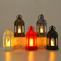 Lanterne porte-bougie électronique en plastique de style européen, vintage, inspirée des festivals marocains, fonction lampe à huile, ornement de petite taille C89