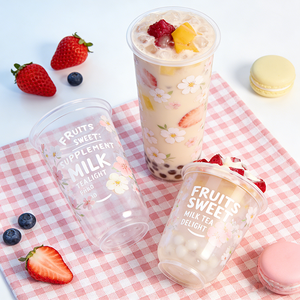 แก้วพลาสติกใส PP แบบใช้แล้วทิ้ง ขนาด 360 มล. 500 มล. 700 มล. 1000 มล. สำหรับสมูทตี้ ชานมไข่มุก พร้อมฝาปิด  รับทำโลโก้ตามสั่ง - Product Image 1