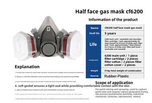 Máscara de Gas de Media Cara CF6200 Lavable y Reutilizable con Filtro Reemplazable, Respirador para Pintura Automotriz y Protección Contra el Polvo - Product Image 3