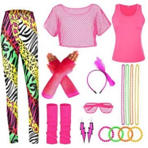 Ensemble d'accessoires de déguisement arc-en-ciel années <span class=keywords><strong>80</strong></span> : Jupe <span class=keywords><strong>tutu</strong></span>, chauffe-jambes, gants résille, lunettes, boucles d'oreilles, bracelet, collier, bandeau - Product Image 5