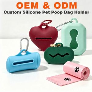 Support de sacs à déjections canines en silicone moulé sur mesure LA OEM, distributeur mains libres avec mousqueton pour laisse, pour promenades canines - Product Image 1