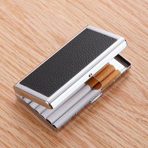 Étui à <span class=keywords><strong>cigarettes</strong></span> en cuir pour hommes, portable, pour <span class=keywords><strong>cigarettes</strong></span> épaisses et <span class=keywords><strong>fines</strong></span>, boîte de protection en métal, de haute qualité, anti-pression, pour les affaires - Product Image 5