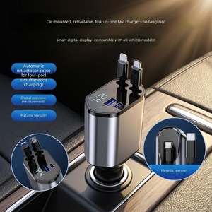 120W Einziehbares Aluminium-Autoladegerät 4-in-1 Schnellladung USB-C Kabel Zigarettenanzünder-Adapter für Kopfhörer - Product Image 6
