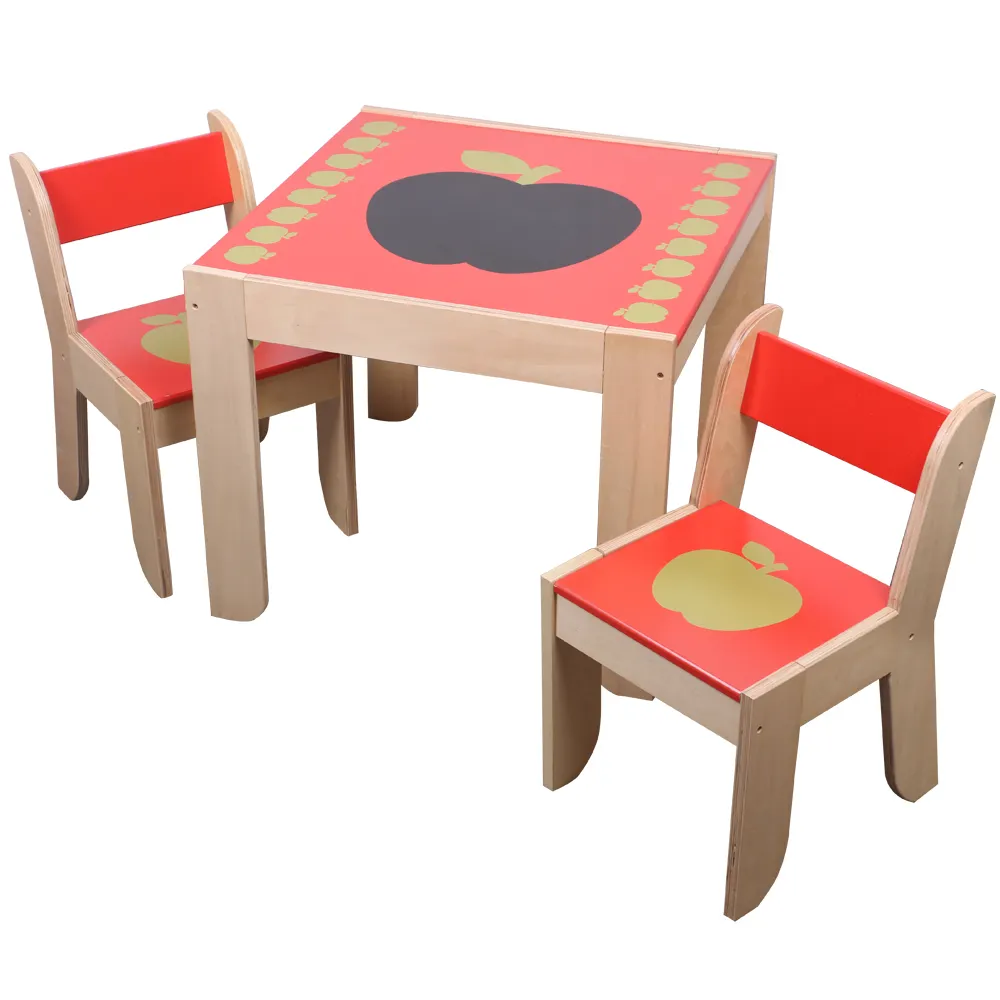 Lovely Apple Square Table And Chairs Wooden Painting Kid Table And 2 Chairs