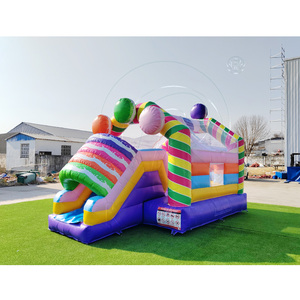 Château gonflable rayé coloré avec toboggan - Équipement de jeu en PVC commercial personnalisable pour les locations de fêtes en plein air pour enfants - Product Image 3