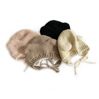 Bonnets avec logo personnalisé, couleur unie, tricotés, oreilles d'ours, doublure chaude, ajustables, avec lien, pour garçons et filles, sorties hivernales, bonnet court