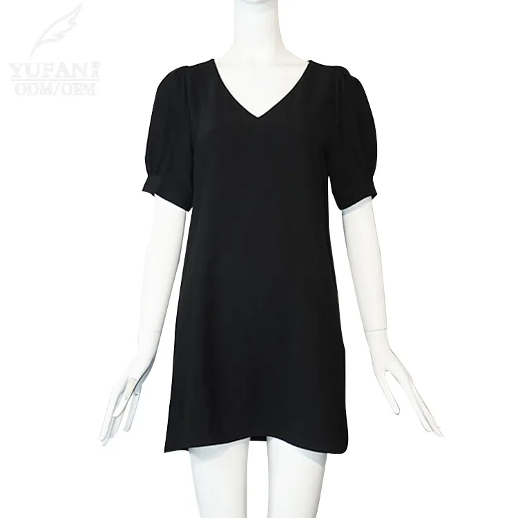 YuFan personalizado negro manga corta vestido Casual cuello en V Mini vestidos de mujer alta calidad elegante gasa ropa de mujer