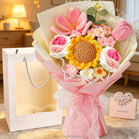 Künstliche Blumen Geschenk Orange Große Größe Handgemachter Gestrickter Lilien-Tulpen-Rosen-Sonnenblumen-Strauß Gehäkelter Blumenstrauß