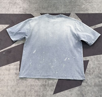 T-shirt en coton uni délavé à l'acide avec effet éclaboussures, option logo personnalisé, coupe ample, style décontracté urbain, manches courtes
