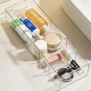 Organisateur de tiroir en plastique transparent extensible multi-usages, bac de rangement rectangulaire à longueur réglable pour cosmétiques, maison, cuisine, bureau - Product Image 1