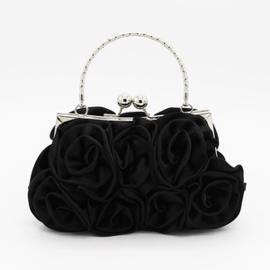 Floral Women Evening <b>Clutch</b> Bag White Satin Rose Design For <b>Wedding</b> Party Events - Product Image 6