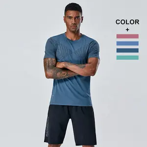 High Quality Men Workout Ropa Deportiva Short Sleeve Crew-neck Quick Dry Breathable Gym Sports Shirt