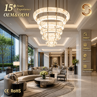 Lustre moderne de luxe sur mesure Senfey à plusieurs niveaux en albâtre, LED, hauteur réglable, lampe suspendue pour la protection des yeux, hall d'hôtel, réception