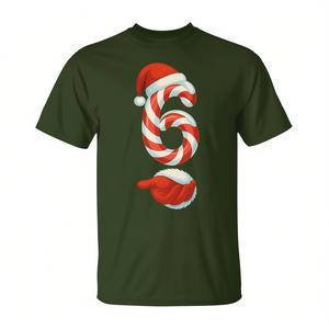 Camiseta con diseño de bastón de caramelo navideño número 6 y gorro de Papá Noel, regalo navideño - Product Image 2