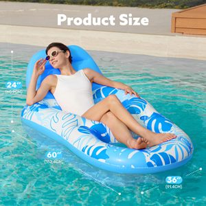 Chaise longue gonflable pour adultes avec porte-gobelets et repose-pieds, flotteur pour piscine - Product Image 6
