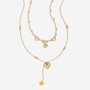 Heart Shaped Double Layer Necklace With Zircon Pendant Stainless Steel Sweater Chain For Women Gift Jewelry Design - Product Image 1
