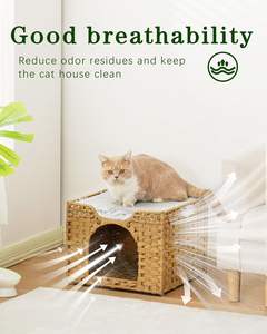 Camas para Gatos, Casa para Gatitos de Interior, <span class=keywords><strong>Cueva</strong></span> para Gatos de Ratán Tejida a Mano, Cubo para Mascotas, Casas Grandes para Gatos, Cama Individual, Alfombra Plegable, Escondite - Product Image 3