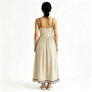 Abito Lungo Estivo Vintage Francese a Pois con Spalline Sottili, Elegante Vestito Retrò a Linea A per Donne - Product Image 3