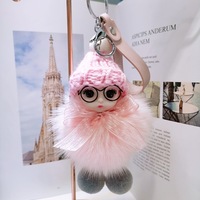 Porte-clés et breloque de sac en peluche 3D mignon, poupée bébé endormi, pompon en fourrure de lapin, cadeau pour fille et sac à dos
