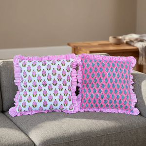 Housses de coussin en coton à volants et motifs floraux, 100% coton, imprimées à la main, style bohème - Product Image 3