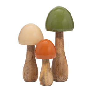 Scultura a forma di fungo in legno di mango con cappuccio in ceramica verde, ornamento decorativo per la casa, per soggiorno, ufficio, bagno. - Product Image 6
