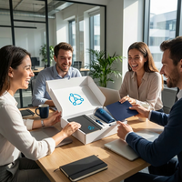 Ensemble cadeau d'entreprise personnalisé avec logo, carnet, gobelet isotherme, stylo métallique, clé USB, tapis de souris, kit pour l'intégration des employés