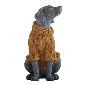 2024 New Arrival Resin Animals Figurine Dog in Yellow Sweater for Home Decoration