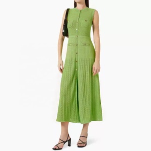 OUDINA <span class=keywords><strong>Abito</strong></span> Lungo Estivo da Donna <span class=keywords><strong>in</strong></span> <span class=keywords><strong>Maglia</strong></span>, Elegante e Casual, Senza Maniche con Pieghe, Produzione all'Ingrosso - Product Image 3