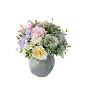 Bouquet de fleurs artificielles Camélia fait main pour décoration de mariage, bleu et vert, en tissu tissé - Product Image 5
