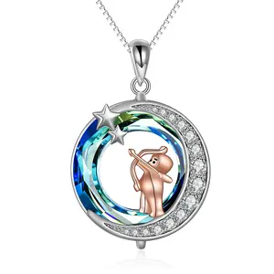 Collar de dos tonos de Luna y Ángel, collar de circón cúbico de Plata de Ley 925, regalos de joyería de moda para mujeres y niñas