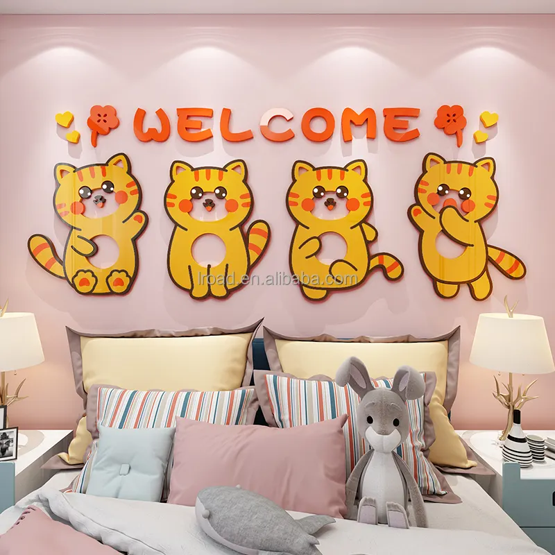 Cute cat cartoon cat wall sticker dog sticker 3D acrylic sticker children's room wall decoration self-adhesive wallpaper