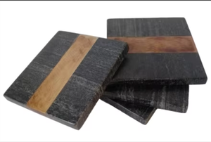 Juego de posavasos de mármol y madera negra pulida Juego de 4 piezas - Product Image 5