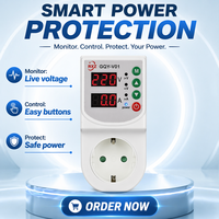 Protector de Voltaje y Corriente Inteligente con Enchufe Europeo, Pantalla LED Dual, Ajustable, Protección Contra Sobrevoltaje y Bajo Voltaje, para Refrigerador y Televisor