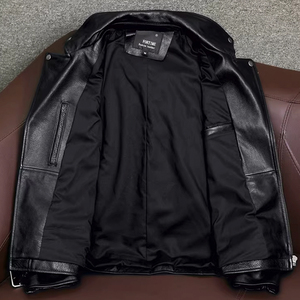 TONGYANG Giacca Moto Classica Primaverile con Cerniera Obliqua per <span class=keywords><strong>Uomo</strong></span>, Giacca in Vera Pelle di Vacchetta e Pelle di Pecora - Product Image 5