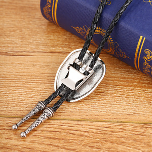 Western Cowboy Turquoise Feather Bolo <b>Tie</b> for <b>Men</b> Vintage Hand Carved Alloy <b>Black</b> Braided Leather Cord Necklace Bolo <b>Tie</b> - Product Image 5