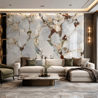Dalle de pierre frittée Premium Bulgari 12 mm, 1 face, marbre Breccia multicolore mélangé pour salon, mur TV, plan de travail de cuisine, villa F