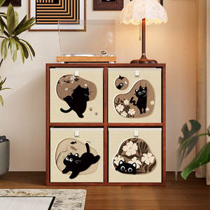 Boîte de rangement pliable en tissu motif chat noir style chinois vintage, taille personnalisable, pour étagère <span class=keywords><strong>Kallax</strong></span> - Product Image 4