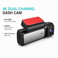 Caméra de tableau de bord de voiture à double objectif grand angle 4K 2 canaux avec enregistrement vidéo en time-lapse, enregistreur WIFI caché, moniteur DVR et caméra de recul